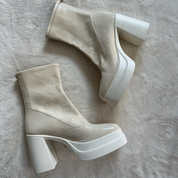 Free People Wmn Double Stack Y2k 90s Platform Cream Leather Boots 8 US EUR 38.5 - Picture 1 of 9